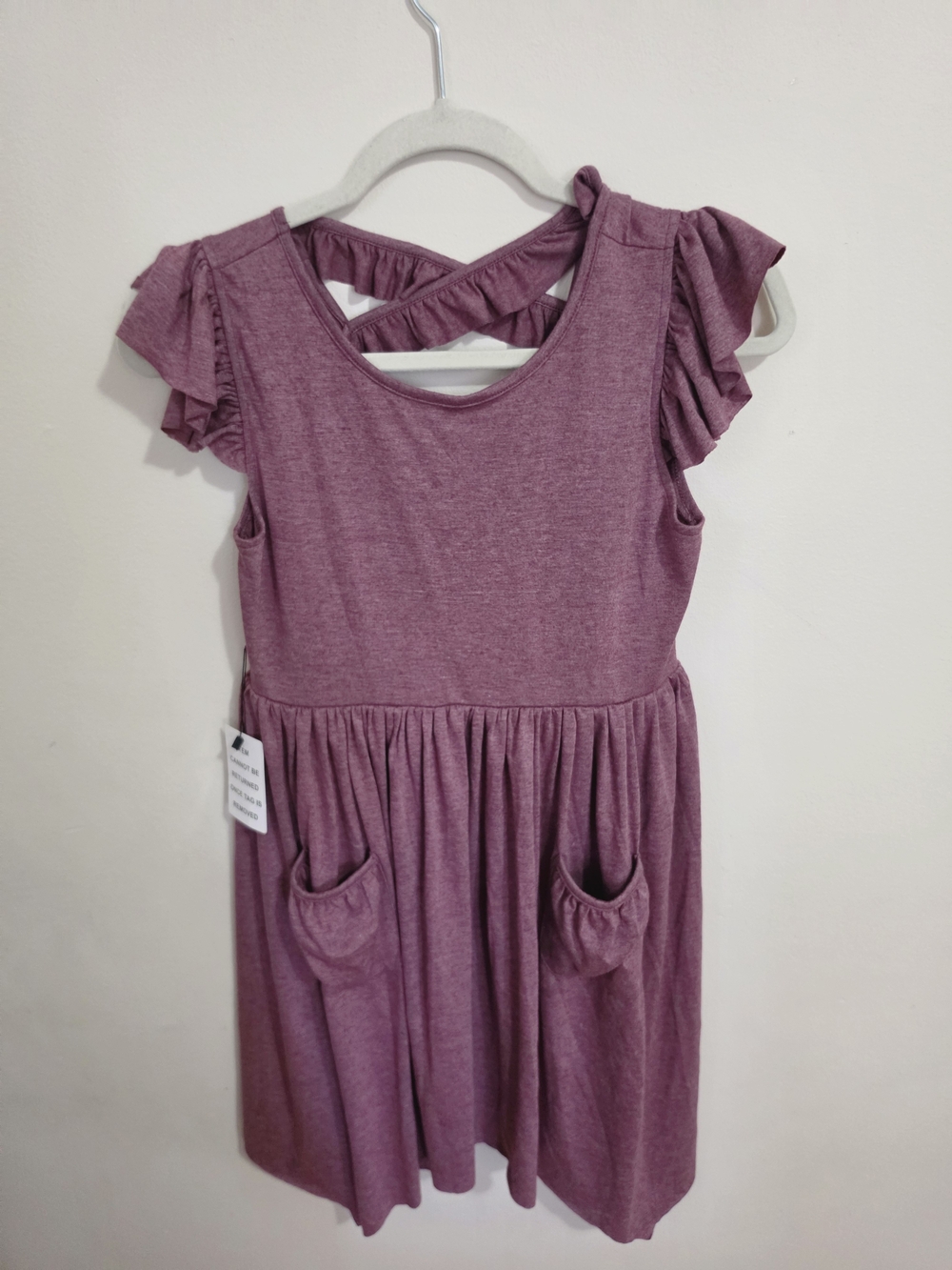 Joyfolie Mauve Ruffle Sleeve Cross-Back Pocket Dress
